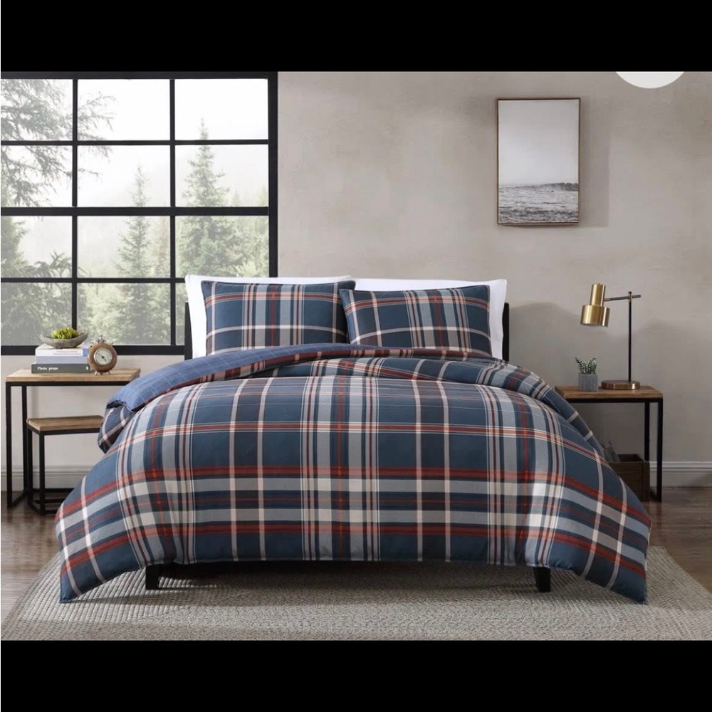 Eddie Bauer Blue and Red Plaid Duvet Cover Set